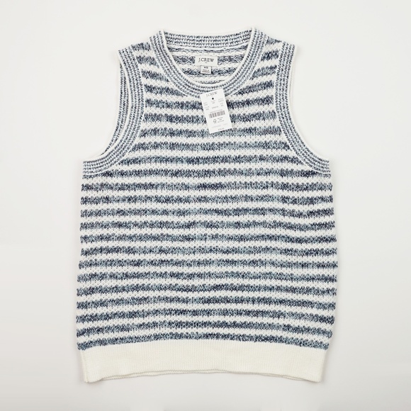 New JCREW Sz XS Striped Textured Sweater-Tank Ivory Navy Sunfade Blue $79 CJ212 - Picture 2 of 3